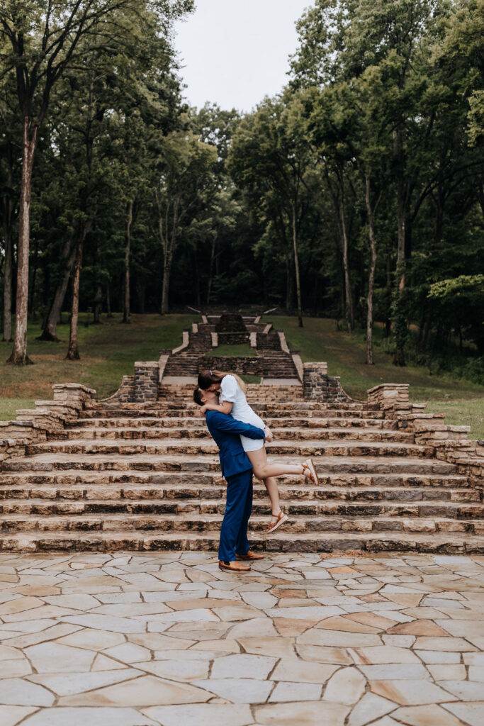 Nashville elopement photographer captures newly engaged couple celebrating recent proposal at Percy Warner Park Stairs 