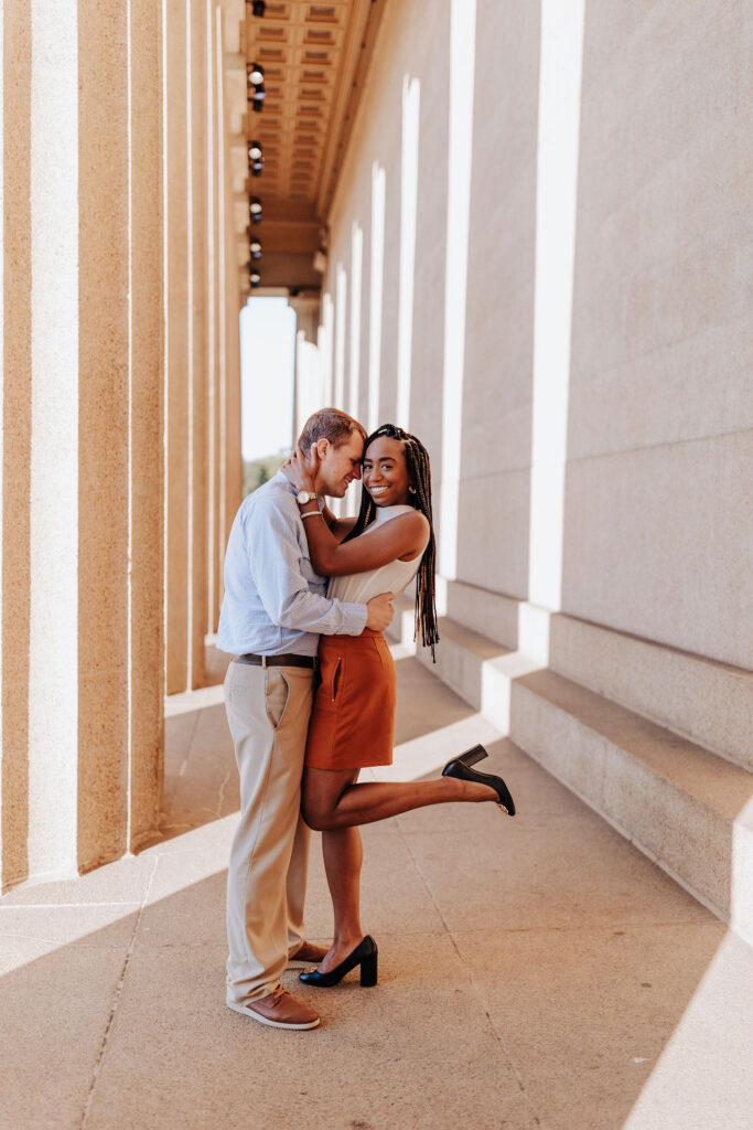 Nashville elopement photographer captures couple embracing during engagement photos