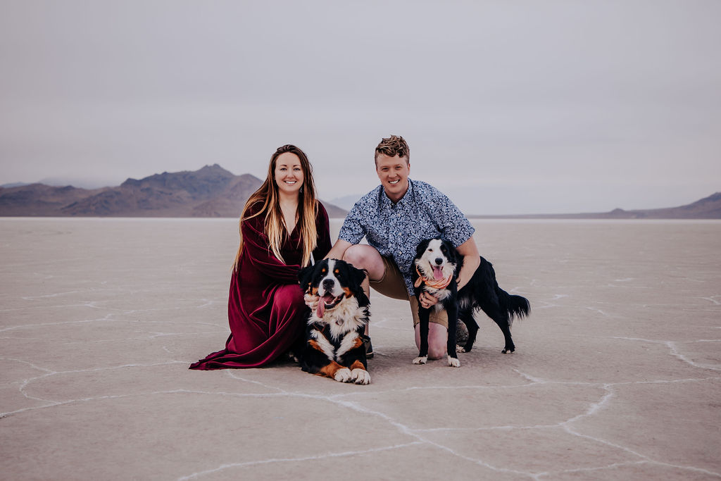 Nashville elopement photographer captures couple sitting with dogs during Nashville engagement photos