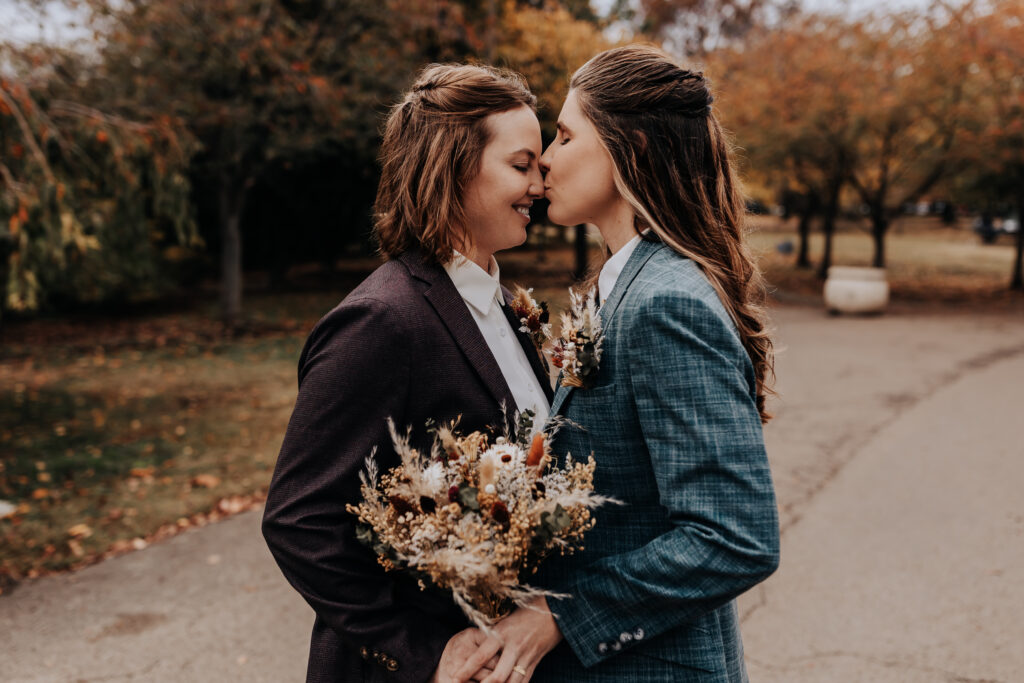 Nashville elopement photographer captures couple kissing after elopement ceremony