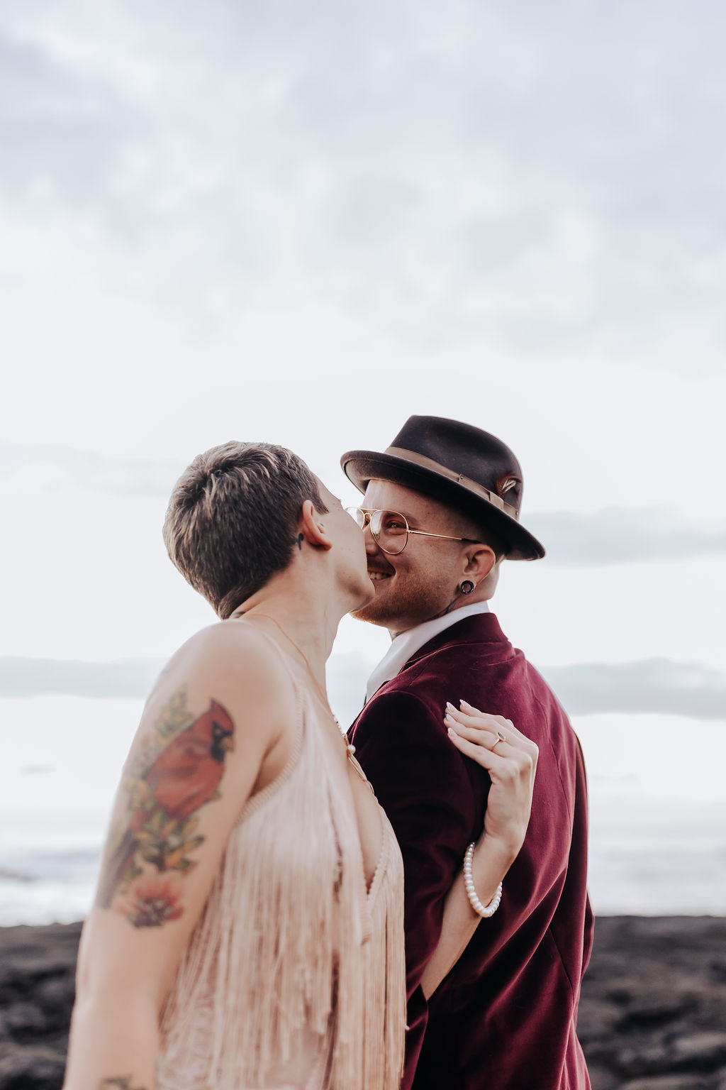Big Island elopement photographer captures couple kissing after Hawaii elopement