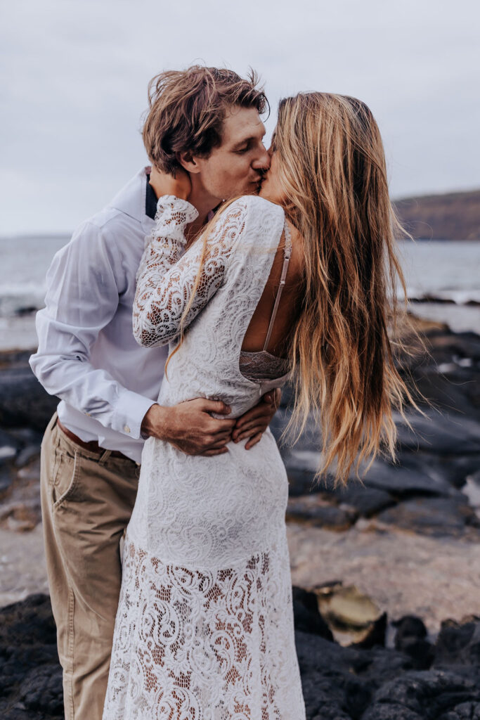 Big Island elopement photographer captures couple kissing after their Big Island elopement