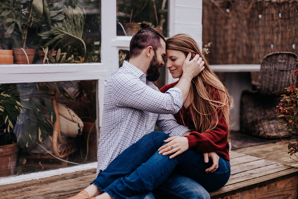 Nashville elopement photographer captures couple embracing during fall engagement outfit photos