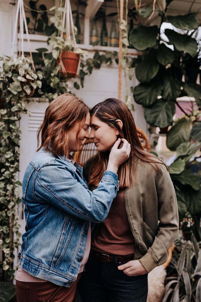 Nashville elopement photographer captures couple kissing during engagements 
