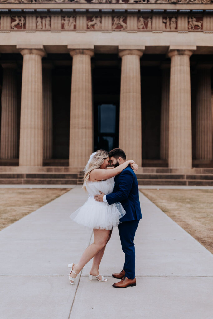 Nashville elopement photographer captures couple hugging 
