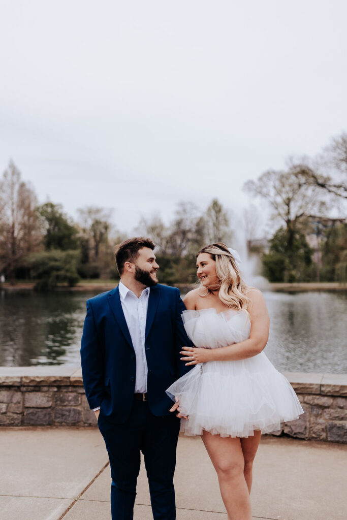 Nashville elopement photographer captures couple looking at one another in wedding attire