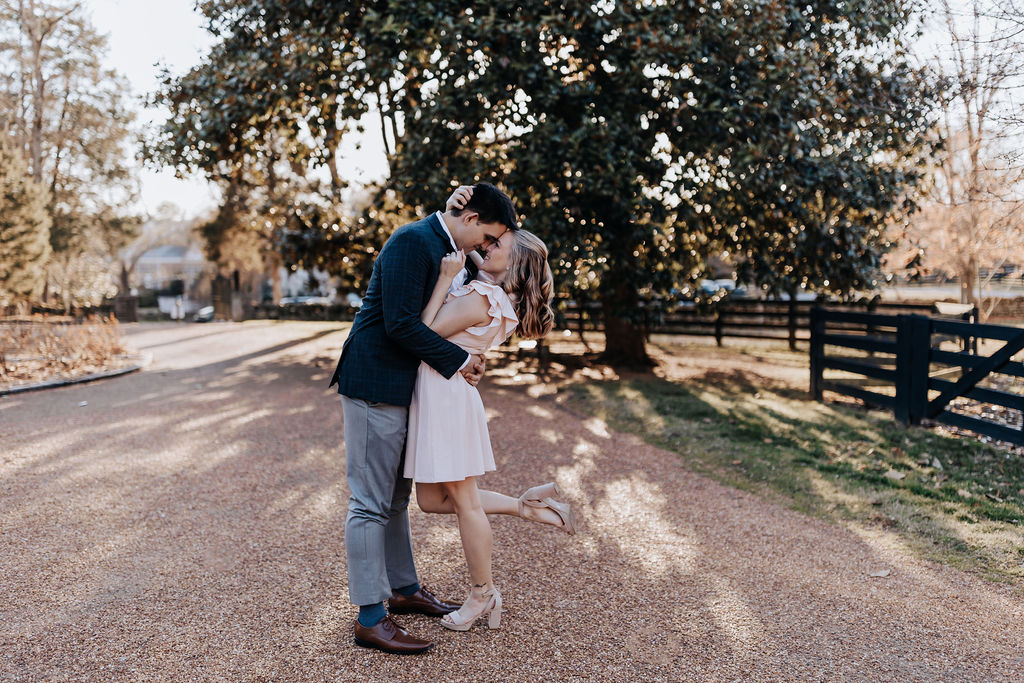 Nashville elopement photographer captures couple wearing complementary spring engagement outfits 