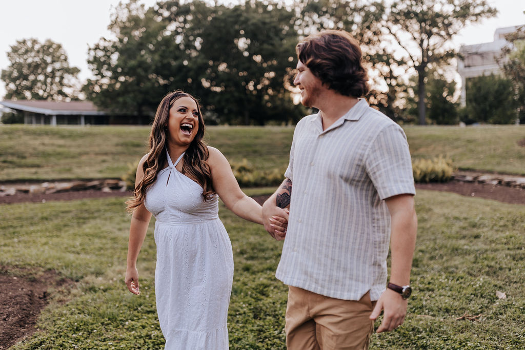Nashville elopement photographer captures couple holding hands while walking through park