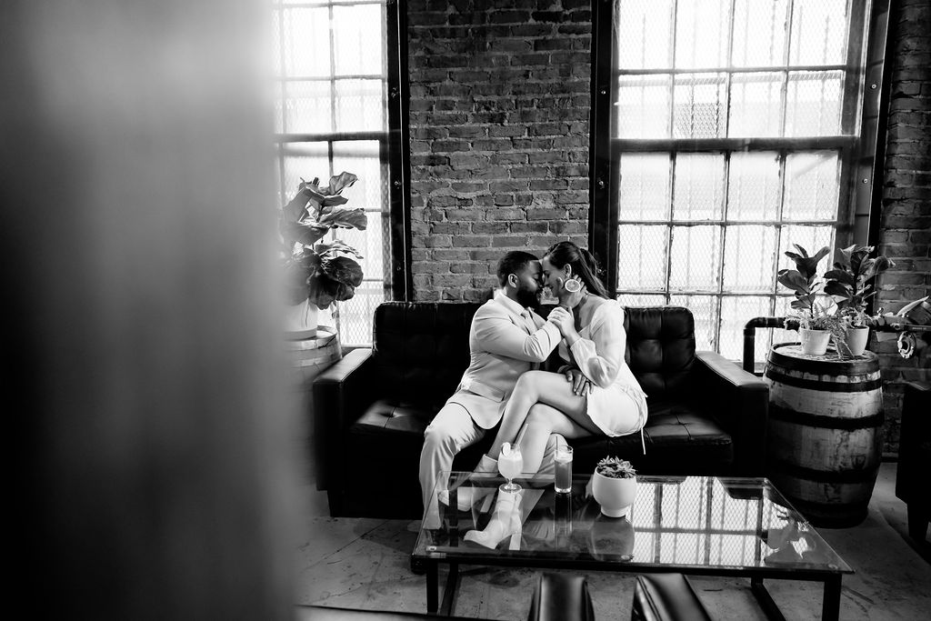 Nashville elopement photographer captures couple at Corsair Distillery after intimate retro Nashville elopement