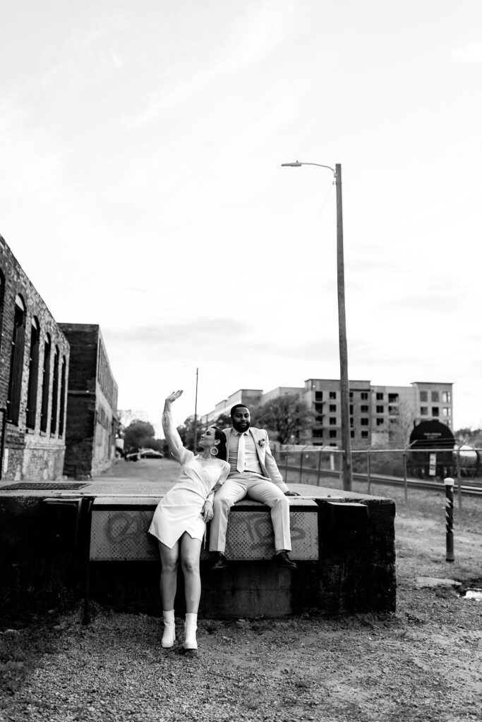 Nashville elopement photographer captures black and white portrait of newly married couple outdoors