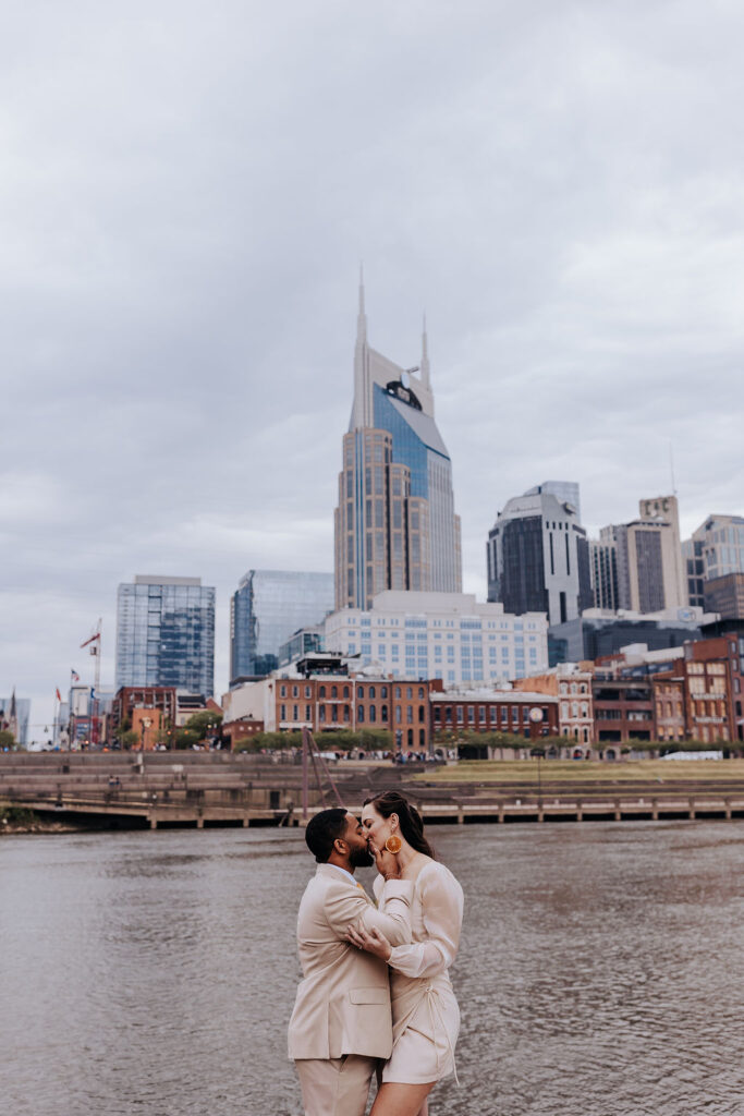 Nashville elopement photographer captures couple kissing after elopement ceremony 