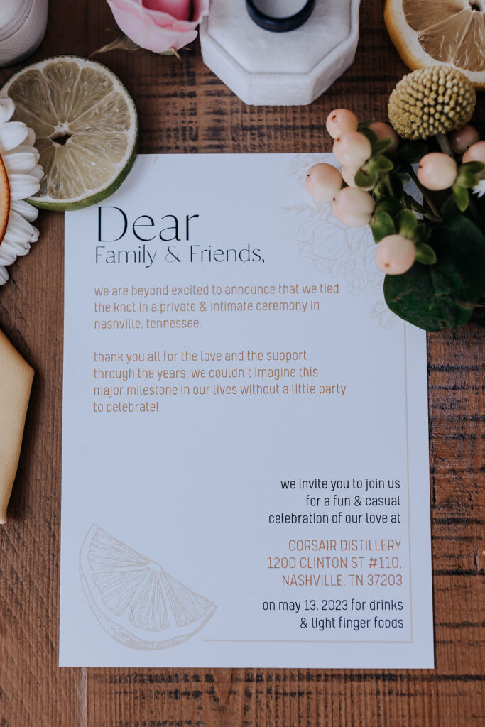 Nashville elopement photographer captures wedding invitation details
