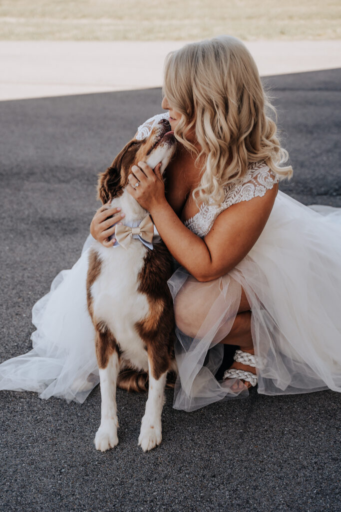 Nashville elopement photographer captures bride with dog during bridal portraits