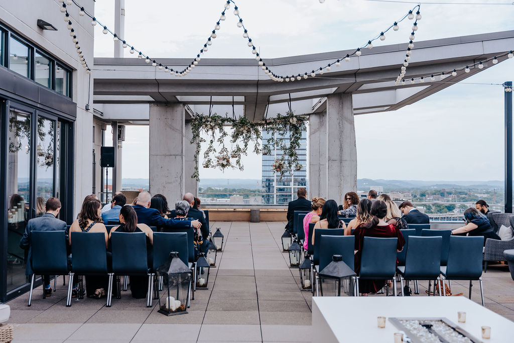 Nashville elopement photographer captures rooftop downtown Nashville wedding ceremony 
