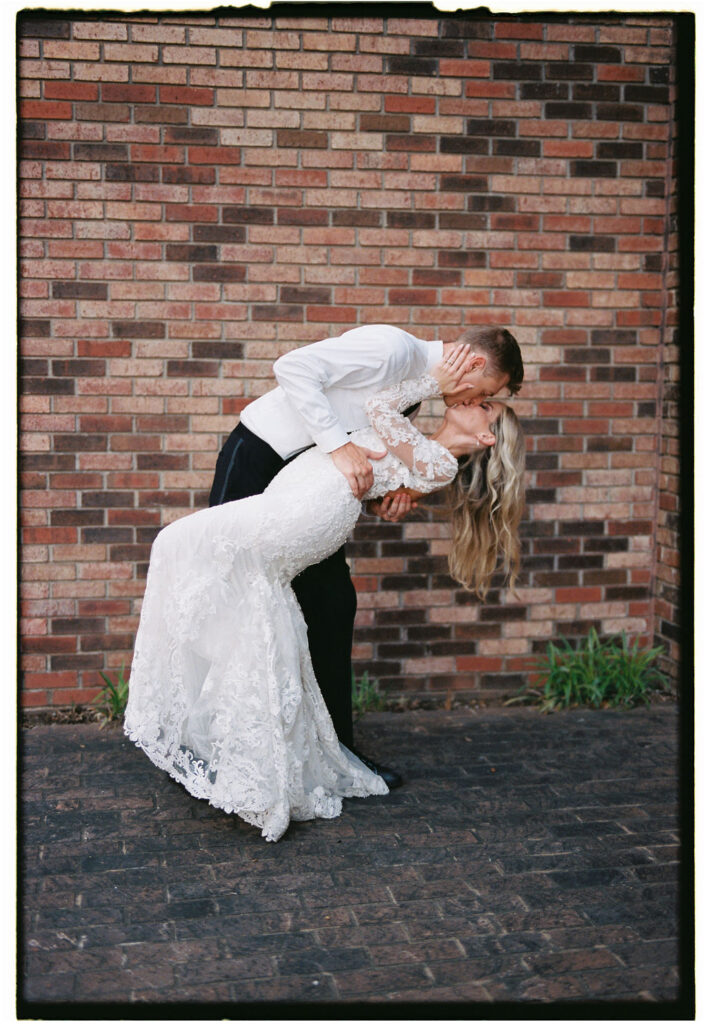 Nashville elopement photographer captures couple kissing during bridal portraits