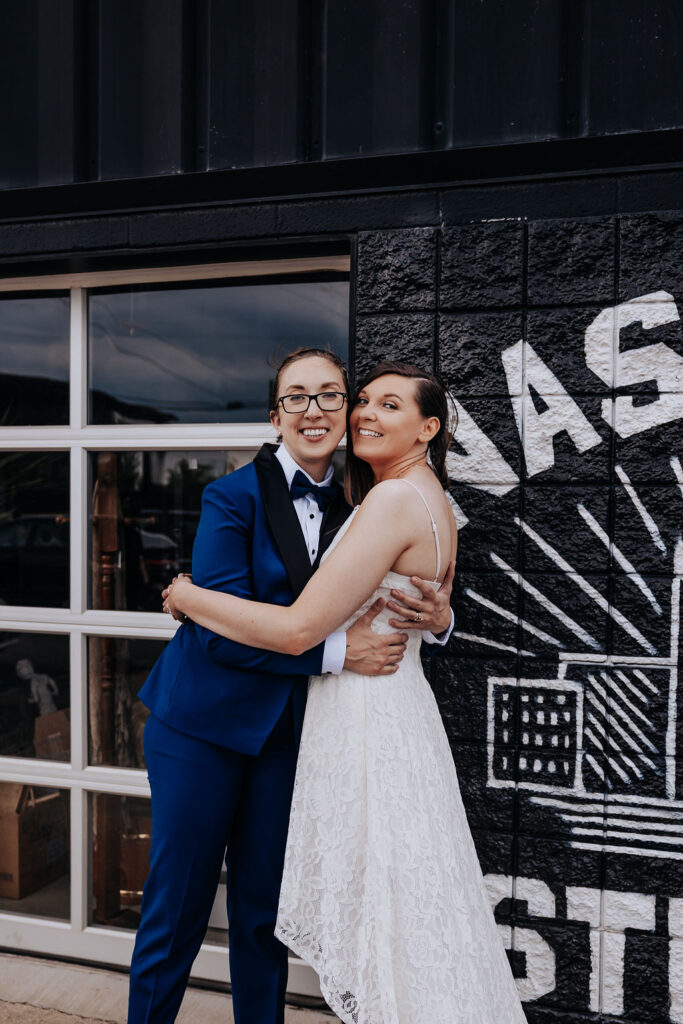 Nashville elopement photographer captures couple hugging during bridal portraits