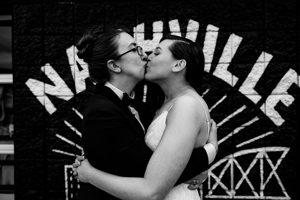 Nashville elopement photographer captures couple kissing after Nashville elopement