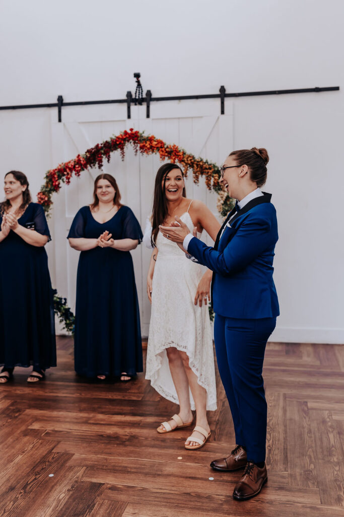 Nashville elopement photographer captures couple talking to guests after ceremony