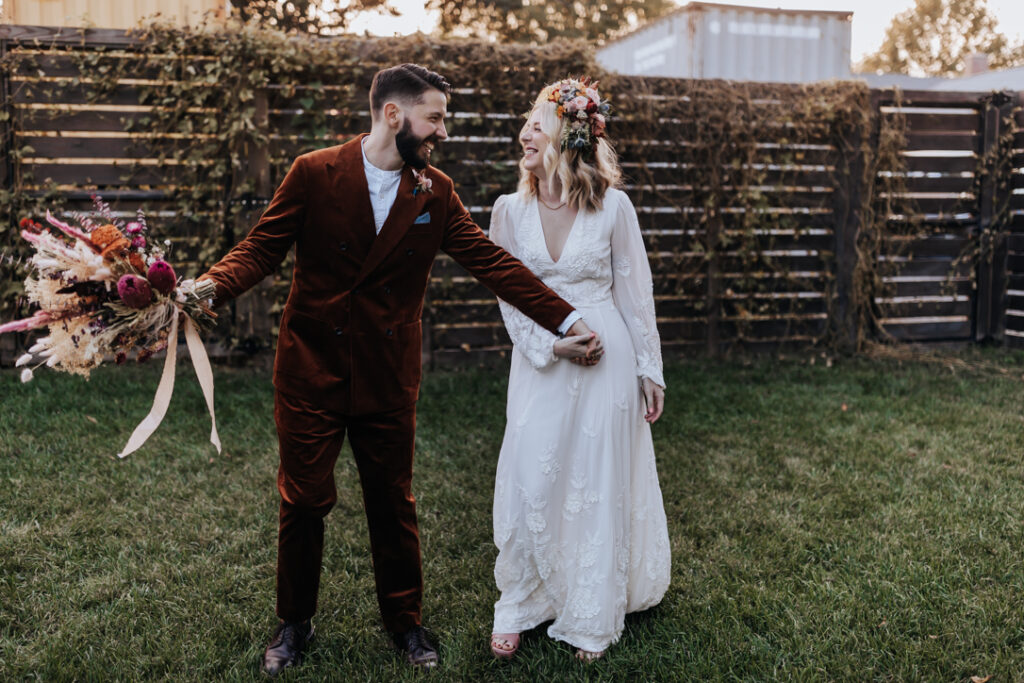 Nashville elopement photographer captures bride and groom holding hands during winter wedding