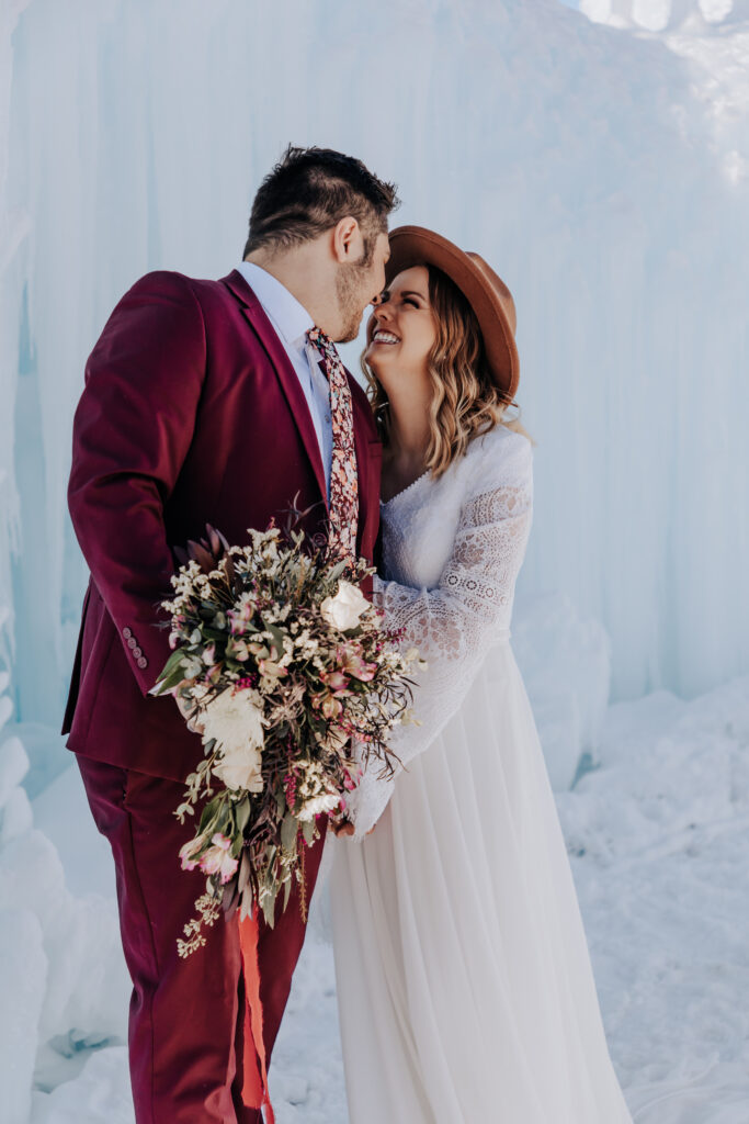 Nashville elopement photographer captures bride and groom touching noses