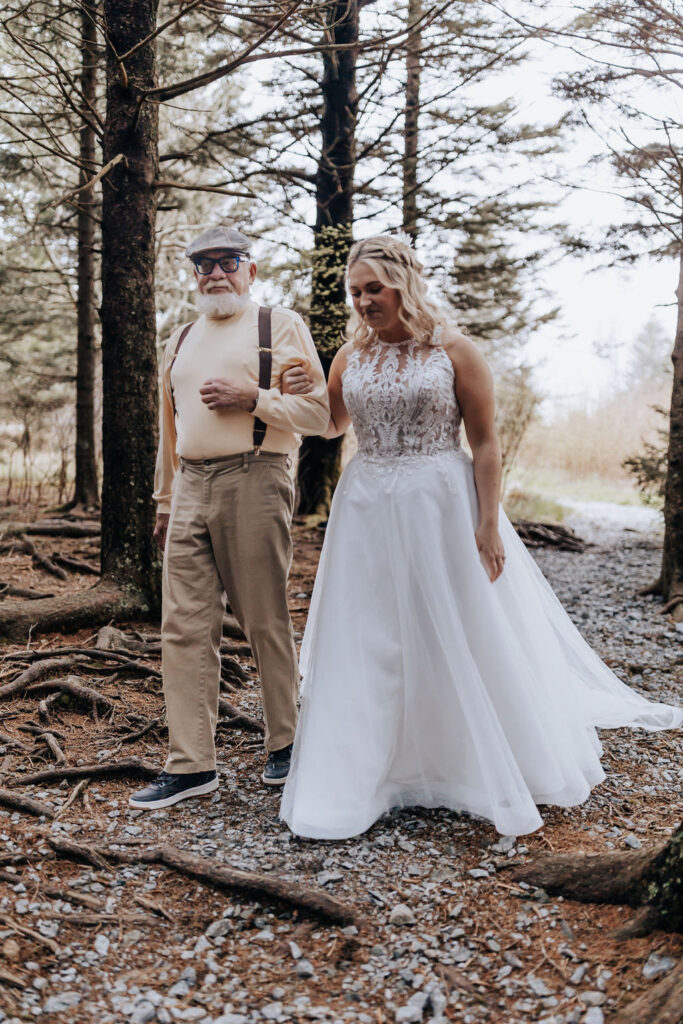 Nashville elopement photographer captures father walking bride to first look with groom