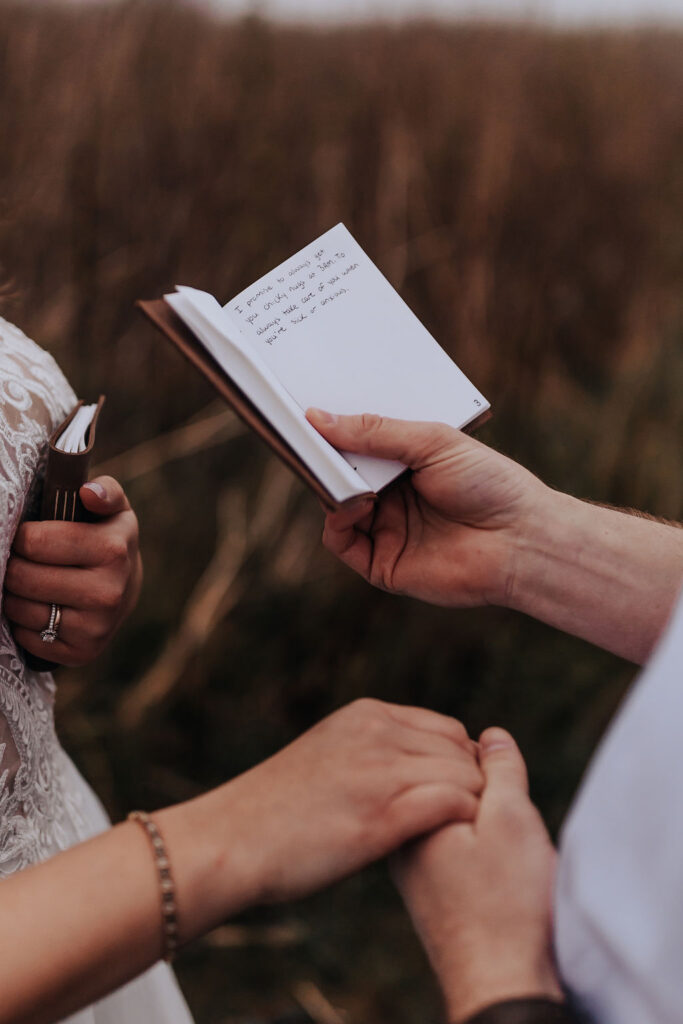 Nashville elopement photographer captures close up of vow book during private vow reading