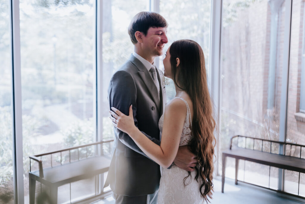 Nashville elopement photographer captures couple hugging after first look 