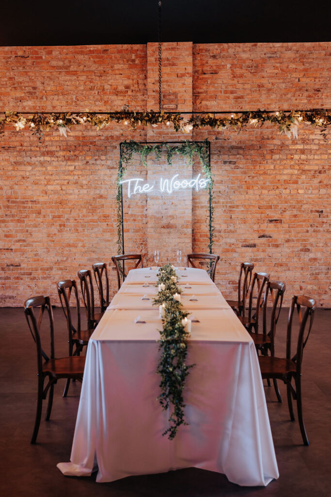 Minneapolis wedding photographer captures reception decor at The Jerome Event Center before reception begins