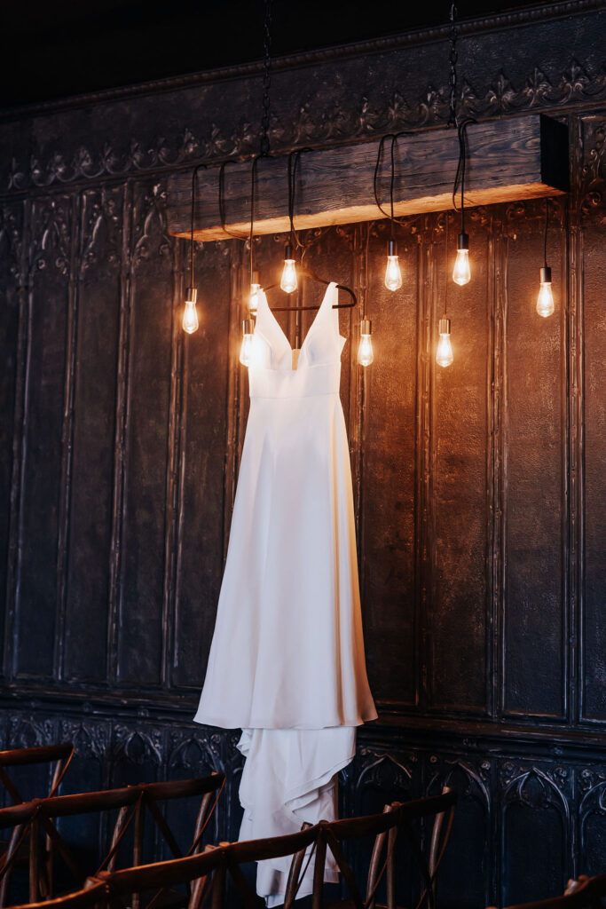 Nashville elopement photographer captures wedding dress hanging