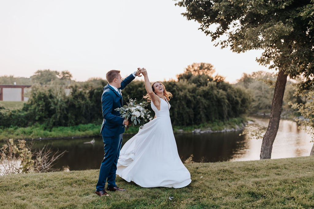 Nashville elopement photographer captures bride and groom dancing during outdoor bridal portraits