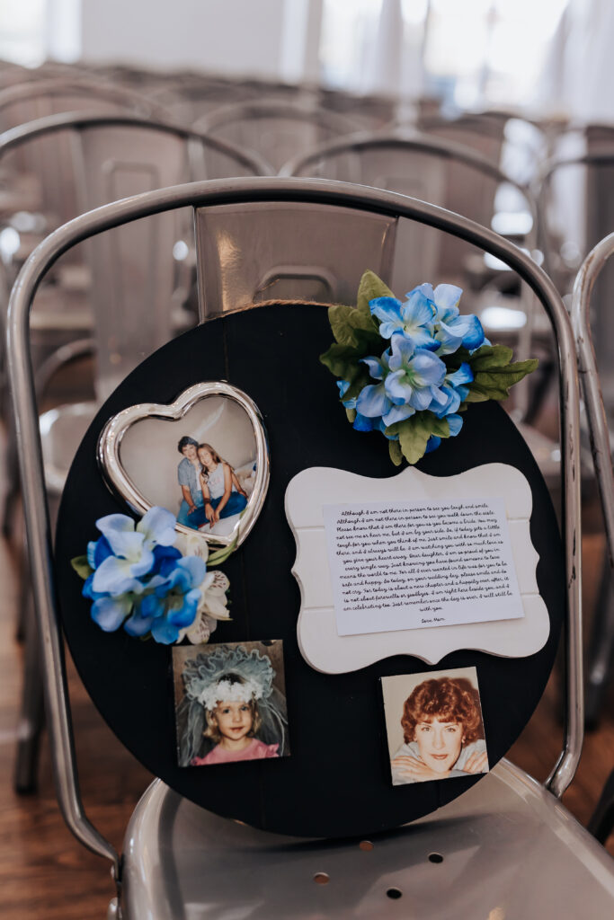 Nashville elopement photographer captures reserved tables and chairs for honoring loved ones on wedding day