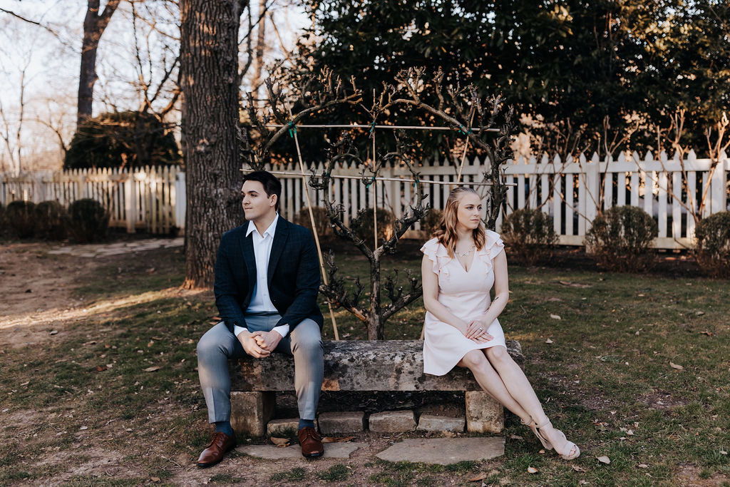 Nashville elopement photographer captures couple sitting together looking away from one another