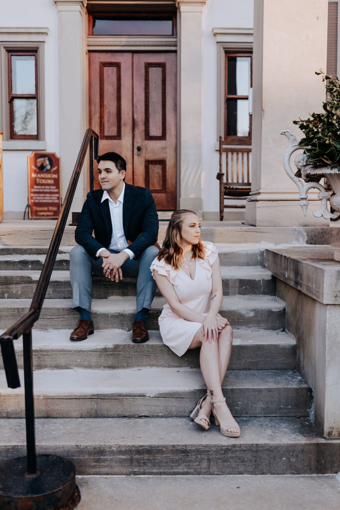 Nashville elopement photographer captures couple sitting on stairs together 