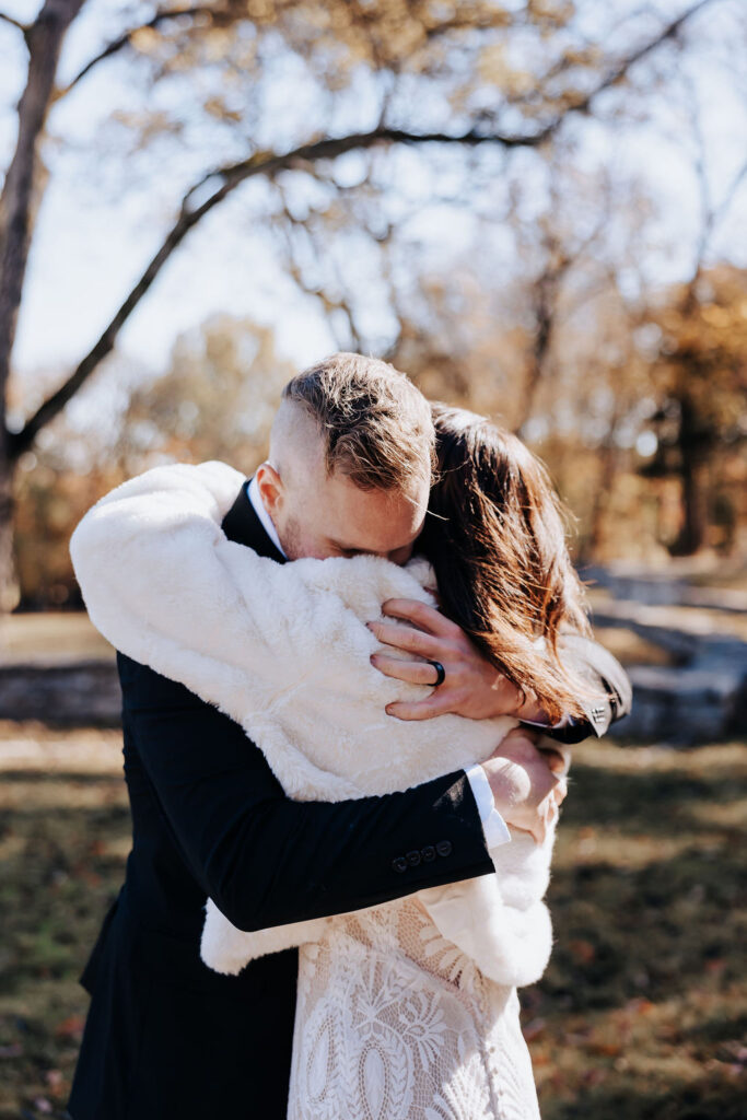 Destination Elopement Photographers capture bride and groom hugging