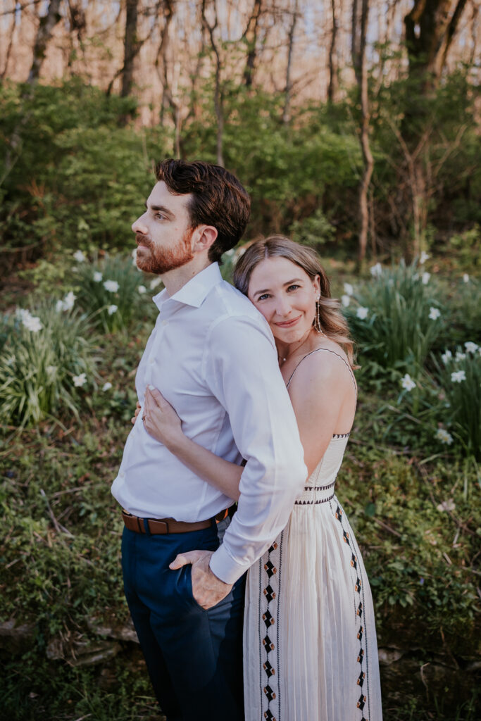 Nashville elopement photographer captures woman hugging man from behind