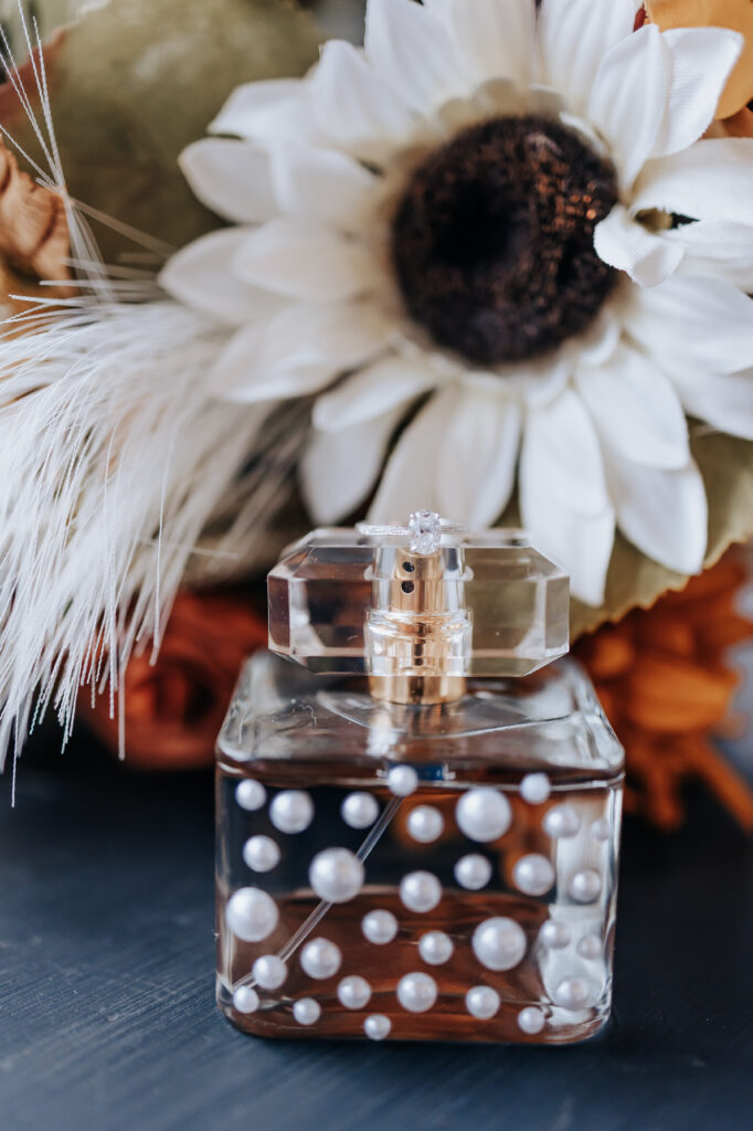Nashville elopement photographer captures pearl covered perfume bottle