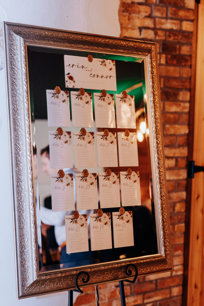 Nashville elopement photographer captures table seating chart on mirror