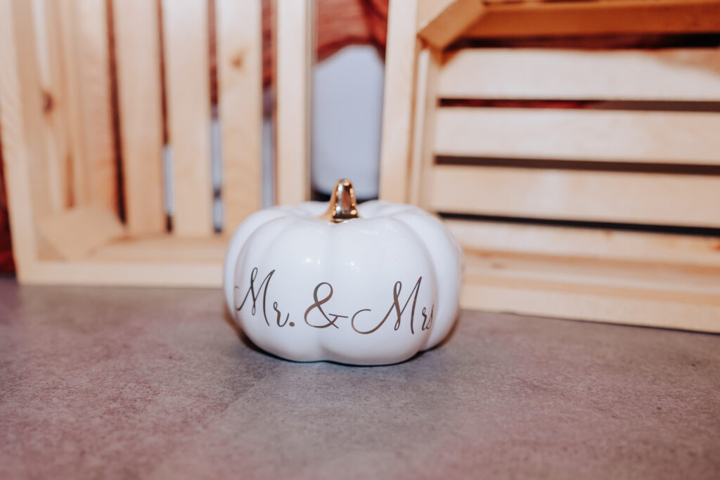 Nashville elopement photographer captures pumpkin with 'mr and mrs' on it