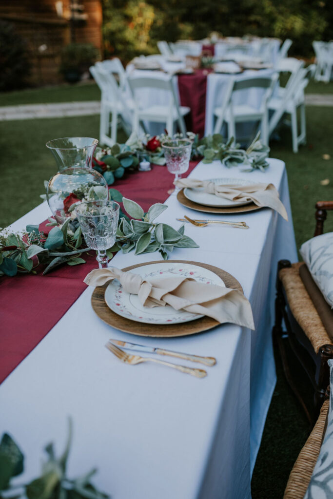 Destination wedding photographer captures table setting decor 