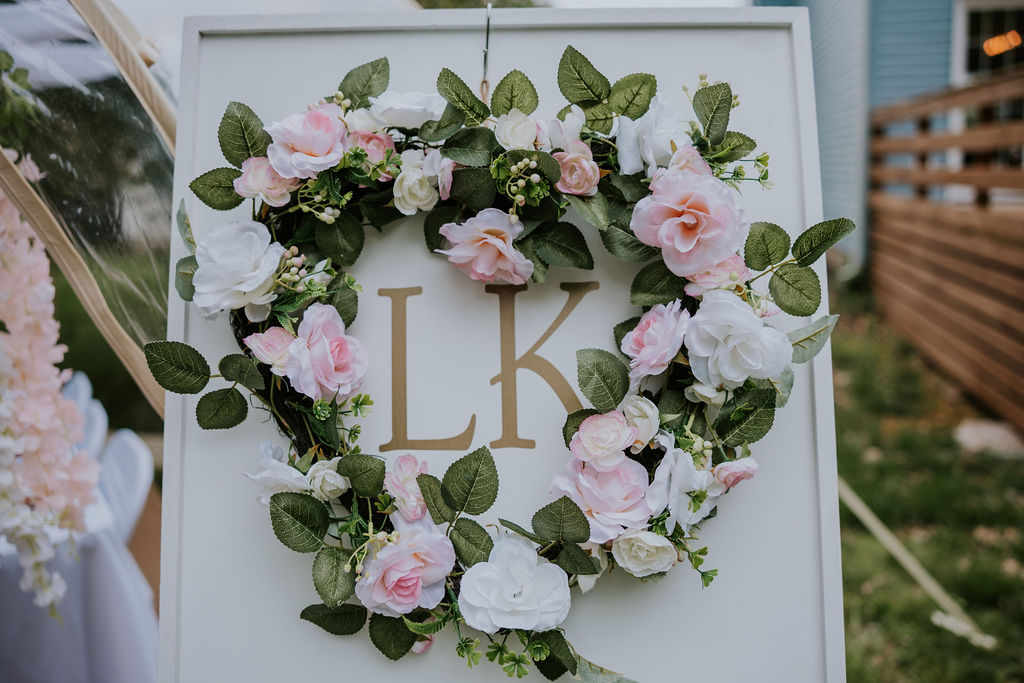 Nashville Elopement Photographer captures sign with LK on it to celebrate the couple's Bridgerton wedding