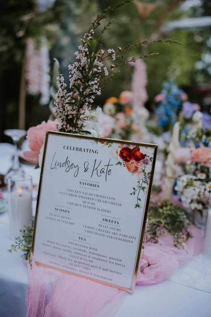 Nashville Elopement Photographer captures menu for tea party wedding reception