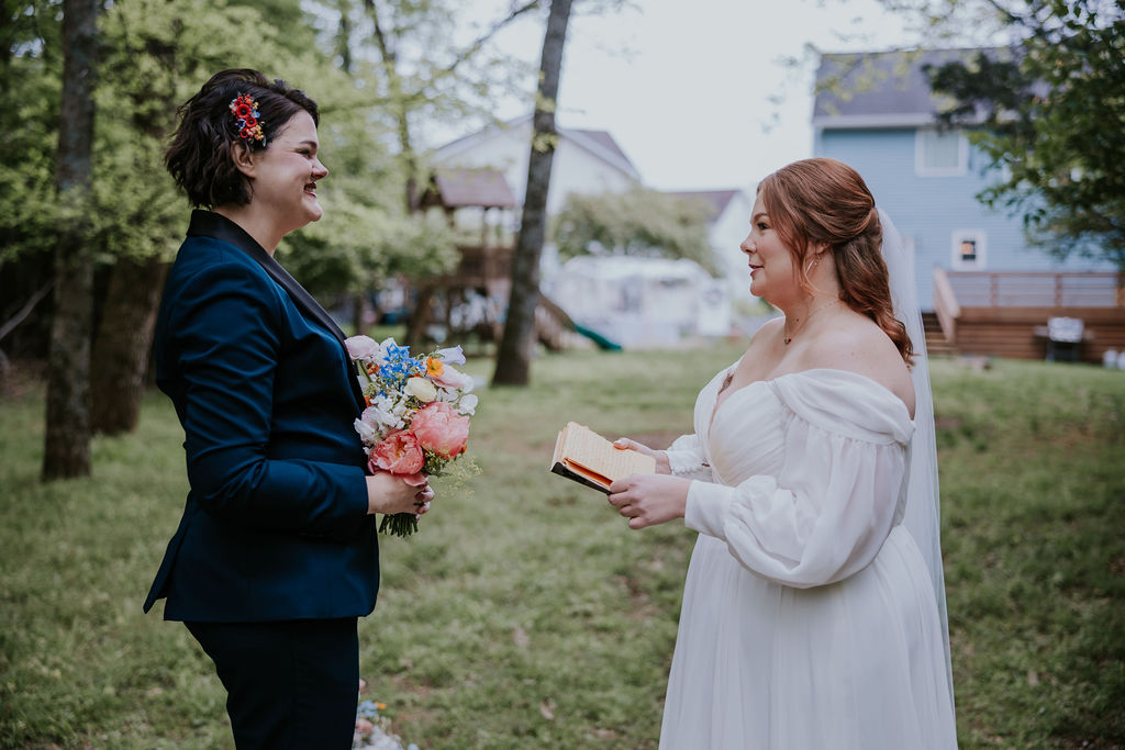 Nashville Elopement Photographer captures couple reading vows to one another