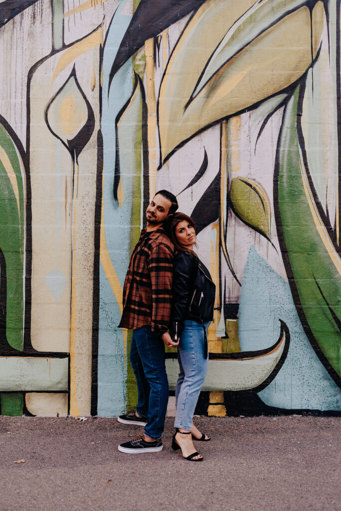 Nashville Elopement Photographer captures man and woman back to back during engagement photos