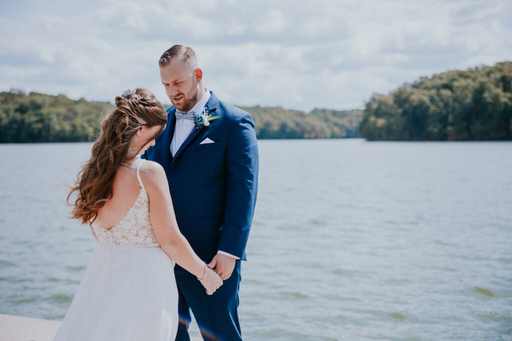 Nashville Elopement Photographer captures bride and groom during first look