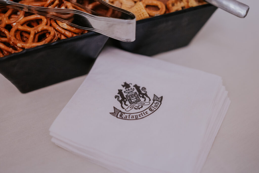 custom napkins in front of cocktail hour appetizers