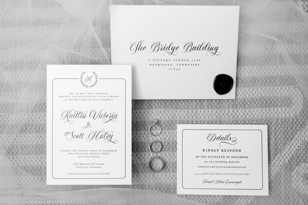 wedding details, invitations, bridal veil and wedding rings