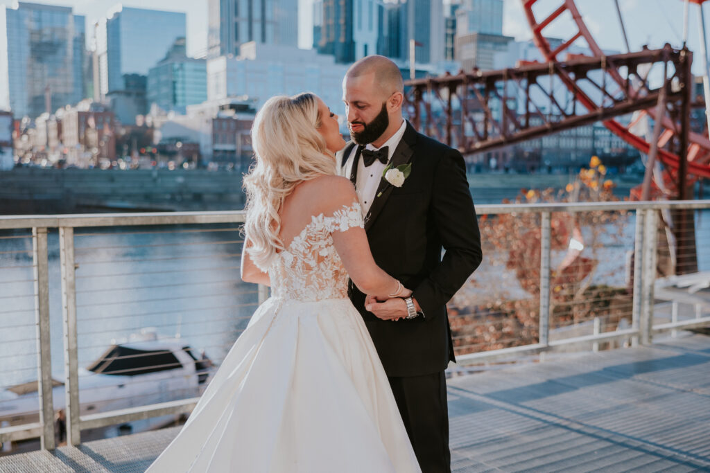 Nashville Wedding Photographer captures bride and groom embracing after first look